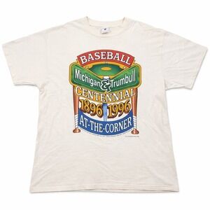 Vintage Single Stitch 1996‎ Michigan & Trumbull Baseball Shirt Delta XL USA